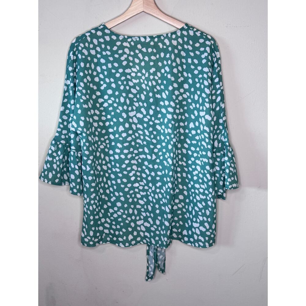 NWT Kancystore Button Down V Neck Tie Knot  3/4 Sleeve Chiffon Casual Blouse - Picture 4 of 4